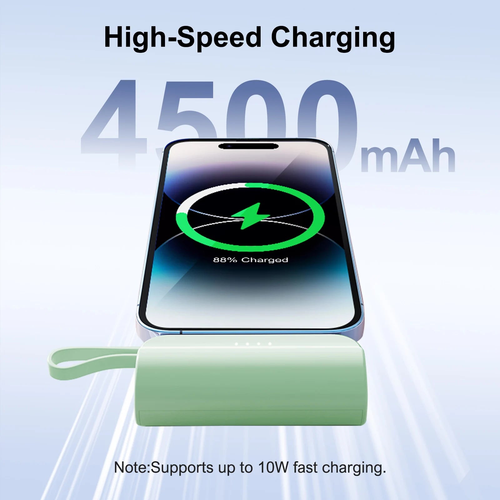 Mini Capsule Power Bank 4500mAh by Nova Mart with dual USB-C ports, compatible with iPhone and Android devices.