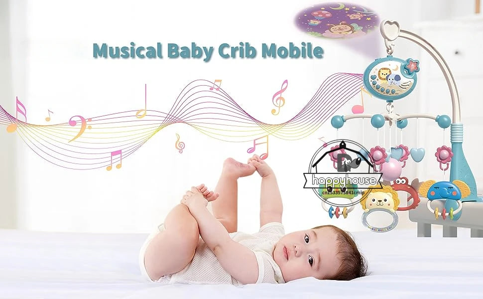 Baby crib mobile from Nova Mart with lights, music, and projection, featuring a remote control for soothing baby entertainment.