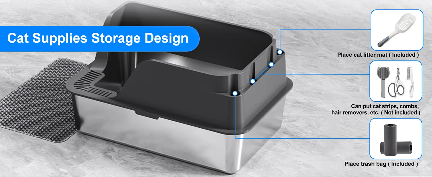 XL Stainless Steel Cat Litter Box – Side Opening Splash-Proof - Image 10