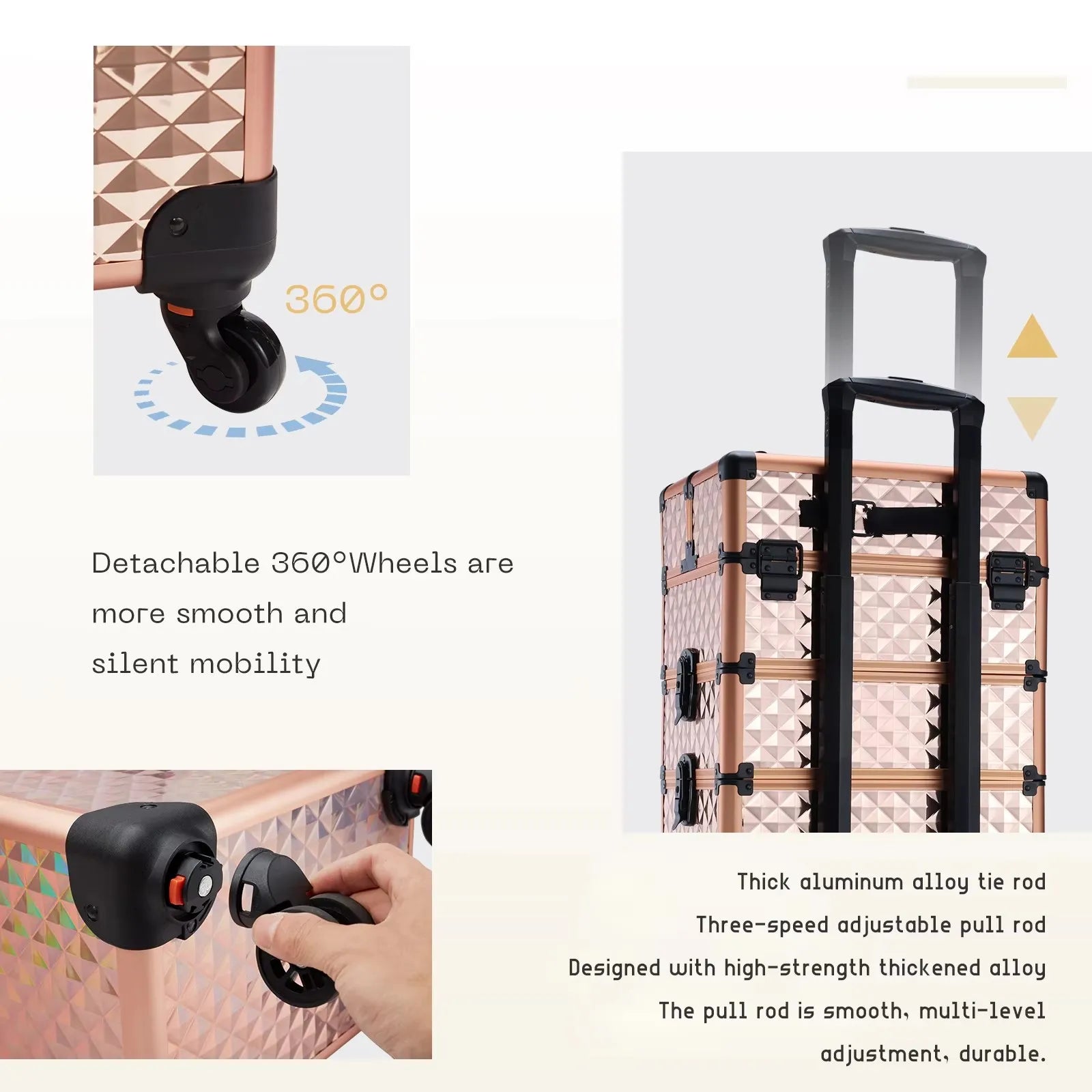Maxulene 4-in-1 detachable makeup trolley case with wheels, black storage case for cosmetics and beauty tools by Nova Mart