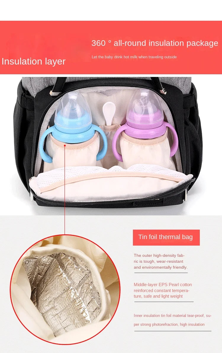 Denim baby diaper bag backpack by Nova Mart with thermal bottle pocket and multiple compartments for parenting essentials.
