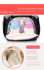 Denim baby diaper bag backpack by Nova Mart with thermal bottle pocket and multiple compartments for parenting essentials.