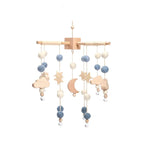 Wooden crochet star baby crib mobile with bed bell rattle toy, featuring soft crochet stars and a gentle rattle for infants.