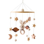 Wooden baby crib rattle toy with crochet bed bell bracket for infants 0-12 months, safe and soft baby toy by Nova Mart.