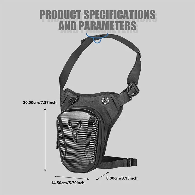 Waterproof motorcycle waist leg bag by Nova Mart, designed for riders to securely carry essentials during rides.