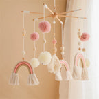 Wooden wind chime baby crib mobile with animal felt dolls and music, designed for baby toys by Nova Mart.