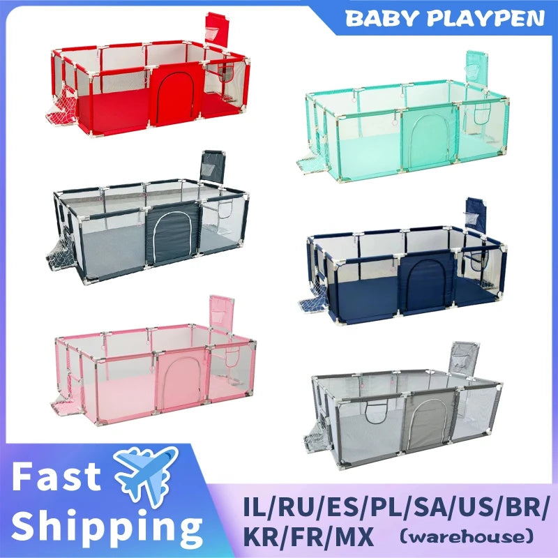 Large Nova Mart baby playpen with soft padding and ball pool, designed for safe, fun indoor play for kids.