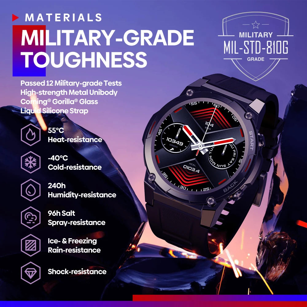 Smart watch with AMOLED display, Hi-Fi call feature, and military-grade build, designed by Nova Mart for durability and style.