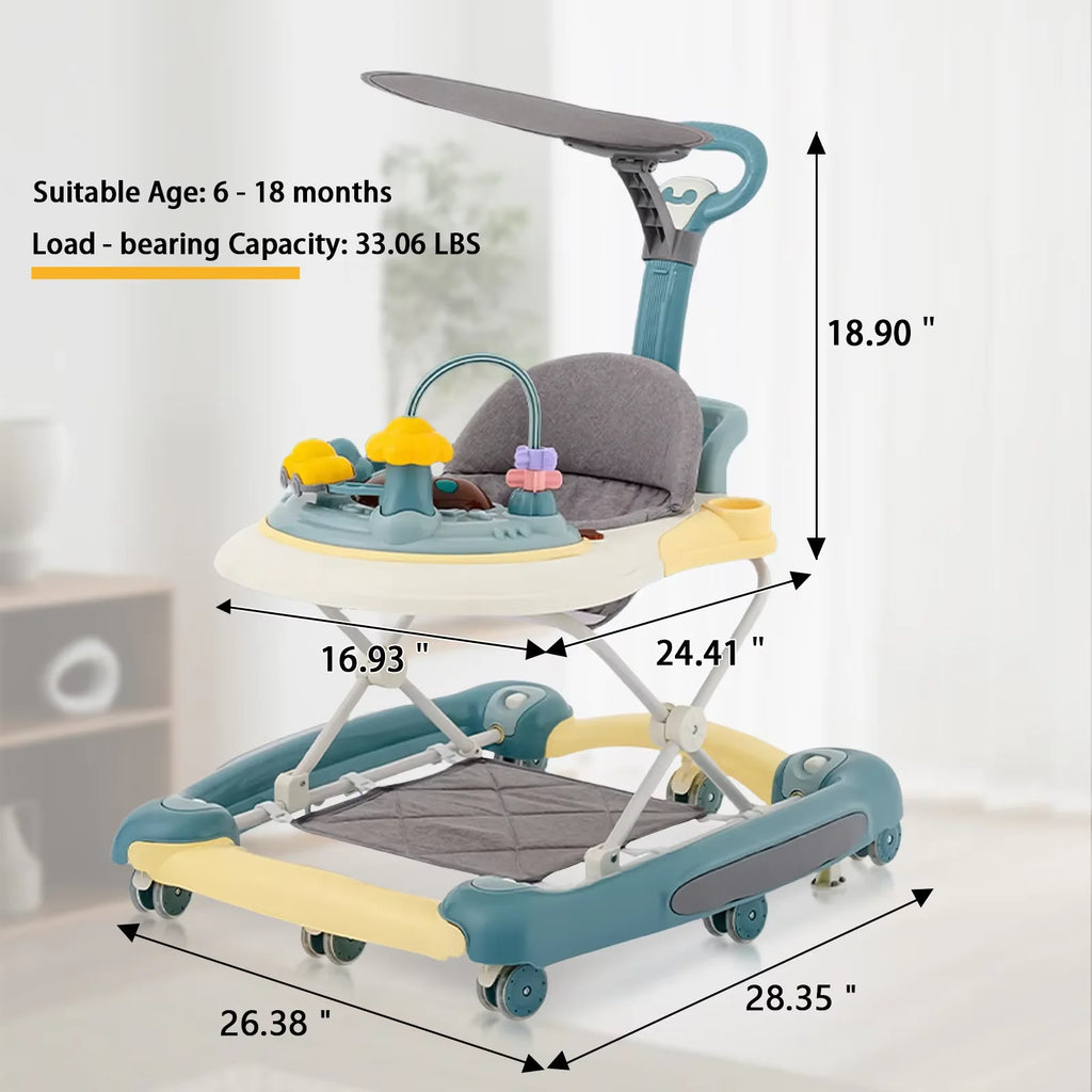 Nova Mart 6-in-1 baby push walker with music, lights, and dining tray, suitable for babies 7 months and older.