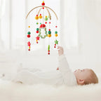 Wooden baby crib mobile with animal felt dolls and music, Nova Mart baby toy featuring charming hanging figures and a gentle melody.