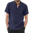 Men's cotton linen short sleeve T-shirt by Nova Mart in solid color, breathable and perfect for casual summer wear.