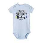 Baby boy's short sleeve birthday romper by Nova Mart with "Happy Birthday Daddy" print, perfect for summer celebrations.