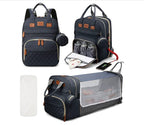 Nova Mart 3-in-1 diaper bag backpack with foldable baby bed, spacious design, and multiple compartments for parents on the go.