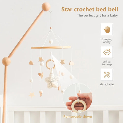 Wooden Crochet Stars Baby Crib Mobile – Musical