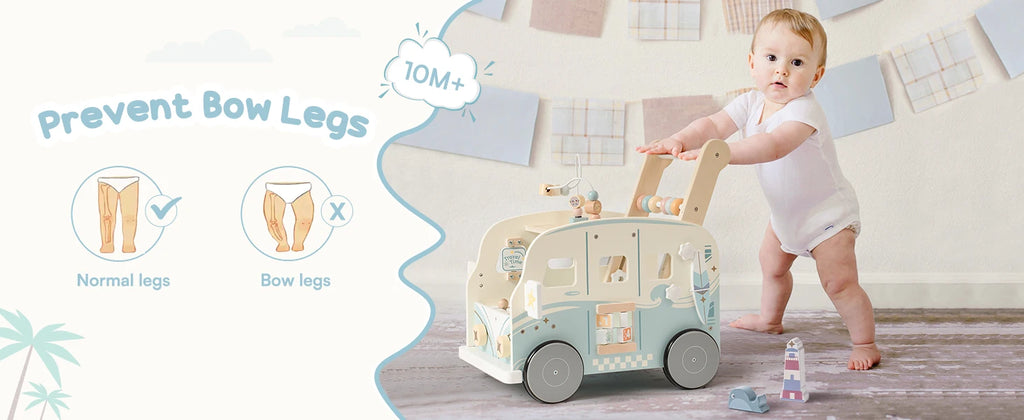 Wooden robot-themed baby walker with wheels by Nova Mart, suitable for both boys and girls, designed for early mobility.