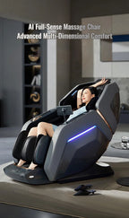 Nova Mart 4D Zero Gravity Massage Chair with voice control and Bluetooth features, showcasing sleek design and padded armrests.