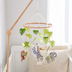Wooden wind chime baby crib mobile with animal felt dolls and music, Nova Mart baby toy for soothing nursery decor.