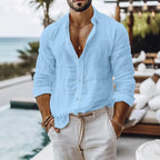 Men's cotton linen shirt by Nova Mart, breathable summer beach style, lightweight men's fashion shirt in soft fabric.