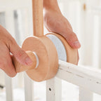 Wooden baby crib rattle toy with crochet bed bell bracket, suitable for infants 0-12 months, by Nova Mart.