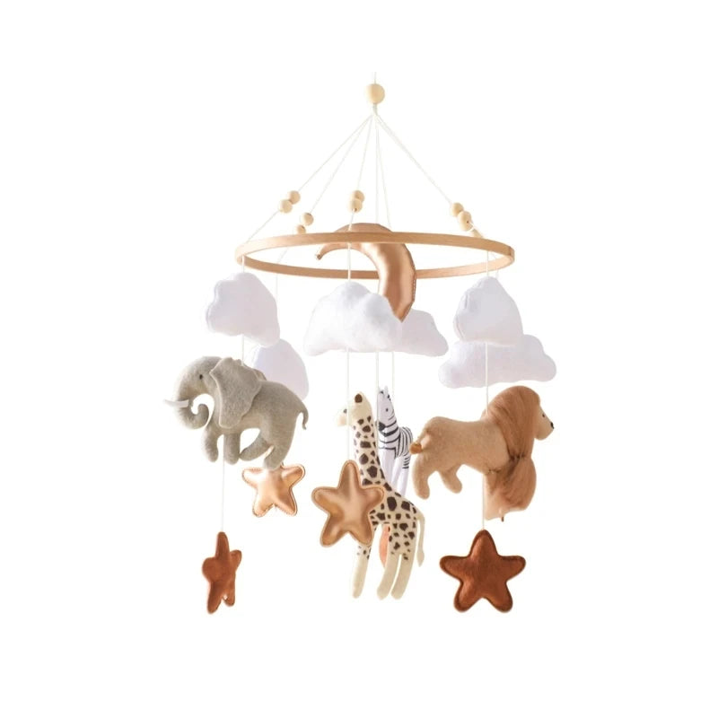 Wooden baby crib rattle toy with crochet bed bell bracket, suitable for infants 0-12 months, by Nova Mart.