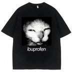 Vintage Y2K Cat Meme oversized T-shirt by Nova Mart, featuring a humorous cat graphic on a men's streetwear fashion top.