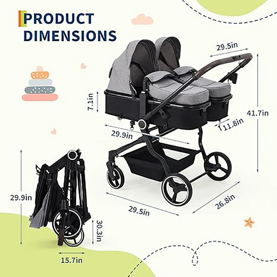 Double Stroller for newborn and toddler tandem design