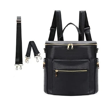 Nova Mart PU leather diaper backpack with changing pad and insulated pockets, stylish and functional for parents on the go.