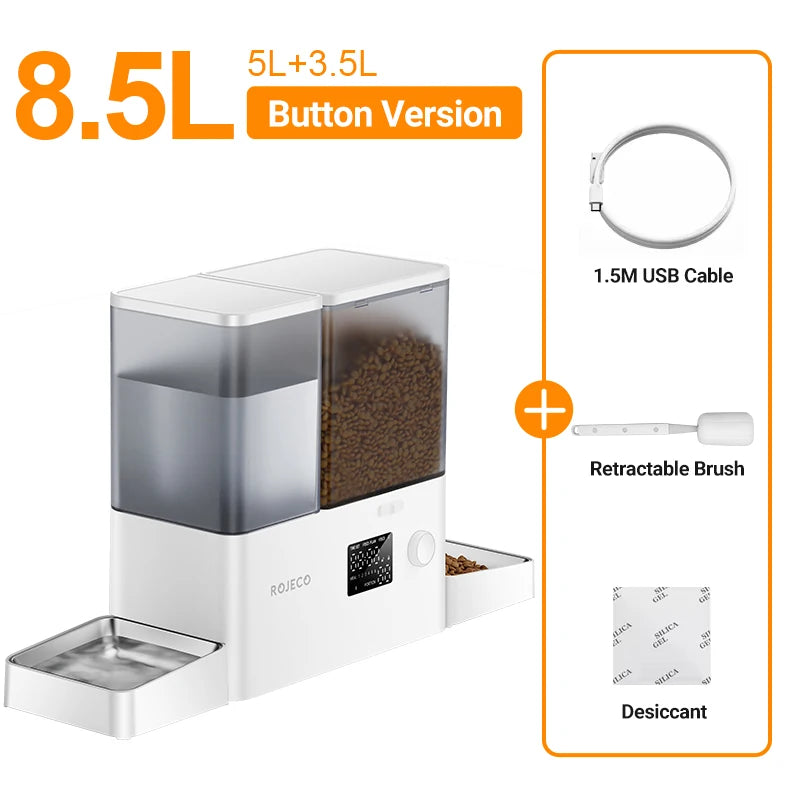 ROJECO 2In1 Automatic Pet Feeder Gravity Water Fountain 8.5L Button Version Auto Cat Kibble Dispenser with Water Refill Drinker - Image 20
