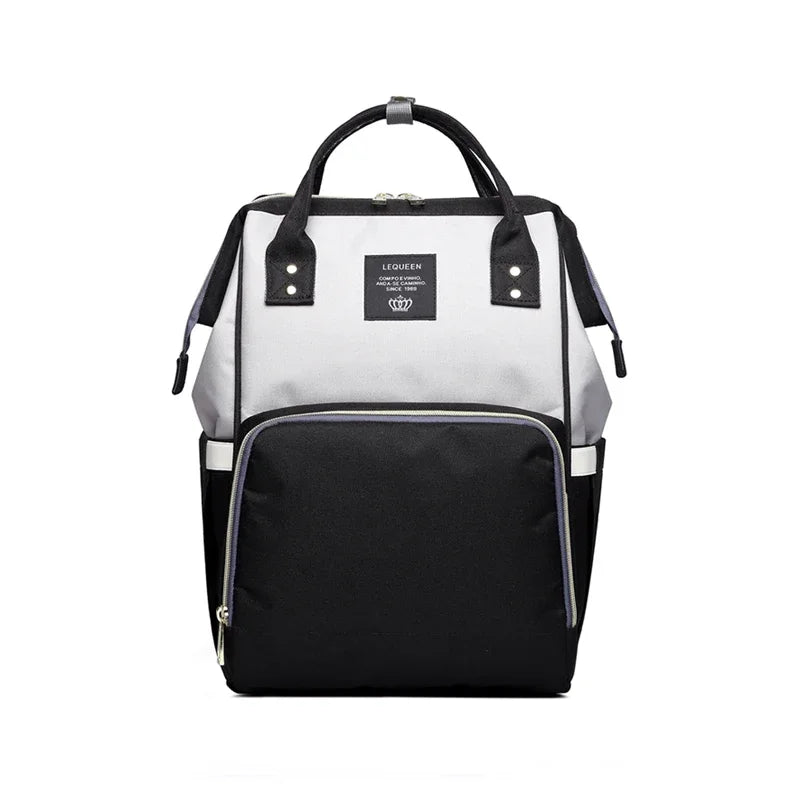 Large capacity Lequeen mummy diaper bag backpack by Nova Mart, featuring multiple compartments for travel and baby essentials.