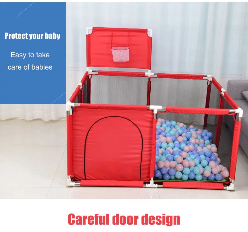 Baby playground playpen with steel pipes and ball box, safe and fun for infants, in a compact design by Nova Mart.