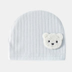 Cute newborn baby romper by Nova Mart in 100% cotton featuring a cartoon bear design and matching hat, perfect for cozy comfort.