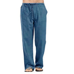Men's cotton linen pants from Nova Mart with an elastic waist, perfect for summer, displayed in a stylish relaxed fit.