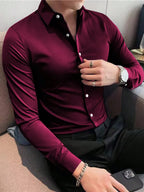 Men's solid satin casual long sleeve shirt by Nova Mart, featuring a smooth fabric and classic design.