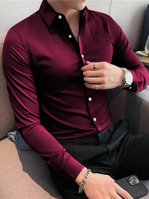 Men's Solid Satin Casual Shirt – Long