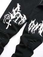 Men's street paint printed jeans by Nova Mart, casual denim with bold hip-hop-inspired graffiti design.