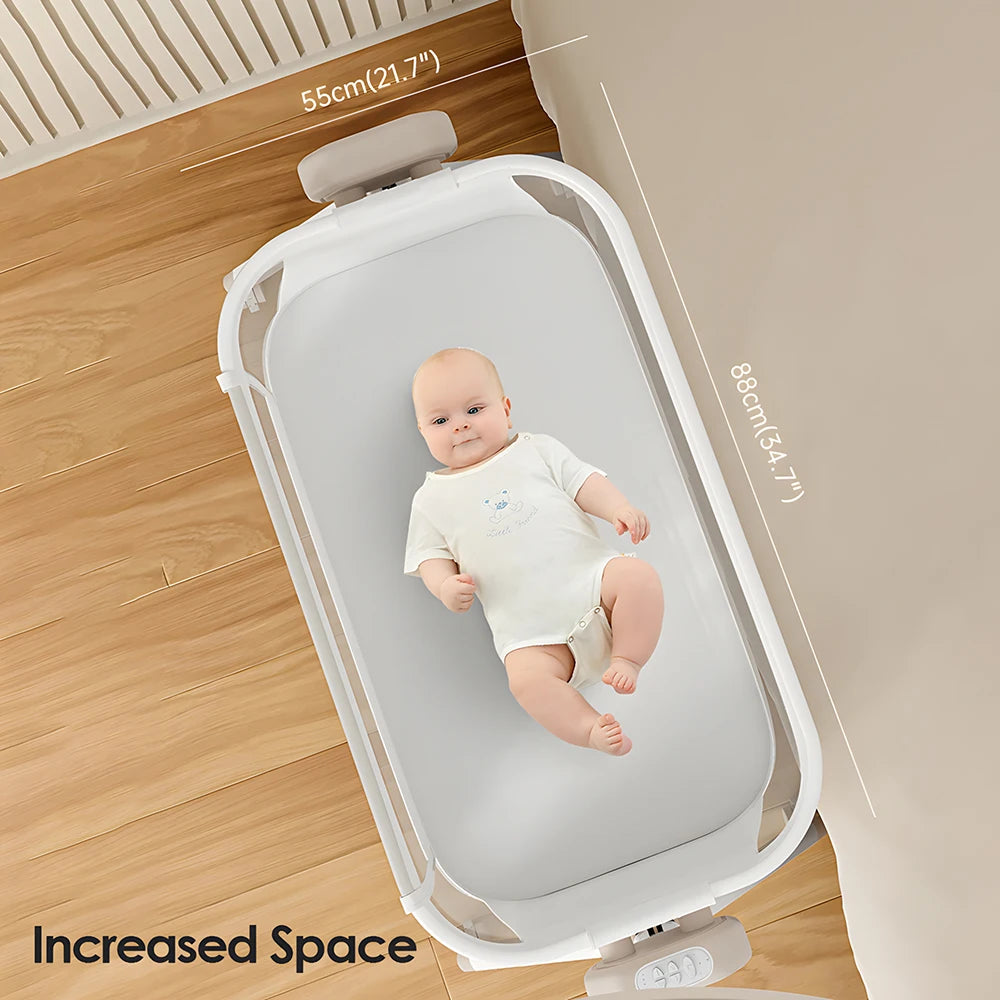 Automatic rocking baby bassinet with music and lights by Nova Mart, featuring a cozy cradle for newborns.