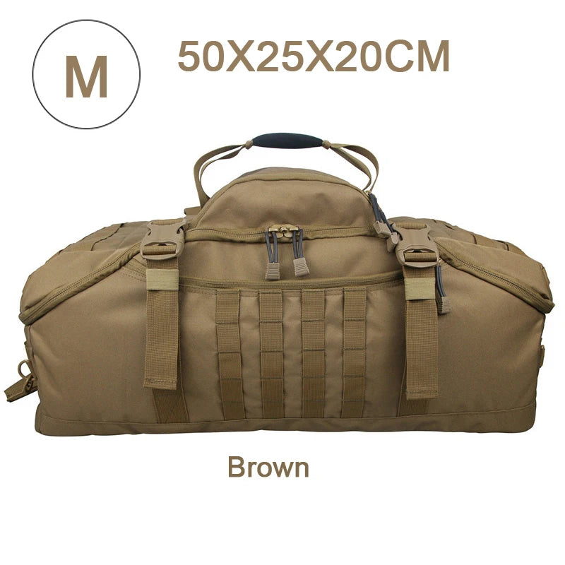 Nova Mart MOLLE tactical backpack in black, featuring multiple compartments and adjustable straps for travel and outdoor adventures.