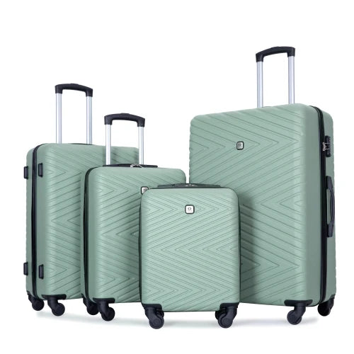 Travelhouse 4-piece ABS luggage set with TSA locks, featuring sleek suitcases in various sizes for travel convenience.