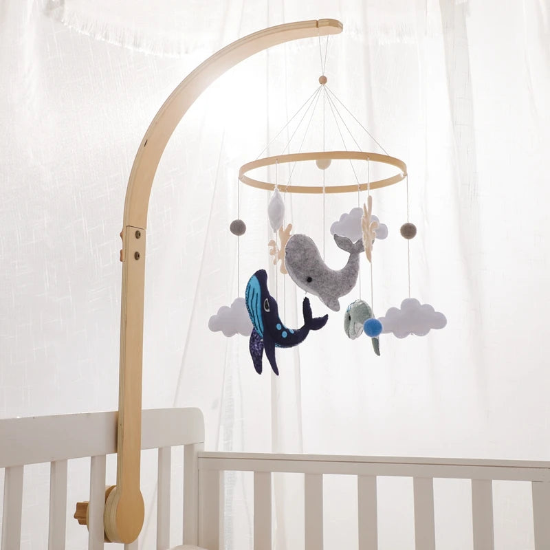 Wooden crochet star baby crib mobile with bell rattle toy, Nova Mart baby toy for crib decoration and entertainment