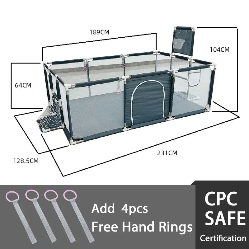 Large waterproof baby playpen by Nova Mart, safety barrier fence for indoor use, with mesh sides and secure gate for infants.