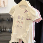 Baby girl summer cartoon romper by Nova Mart, short sleeve climbing jumpsuit with playful design, perfect for warm weather.