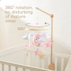 Wooden baby mobile with crib bell rattle toy by Nova Mart, featuring colorful hanging animals and a gentle music box for newborns.