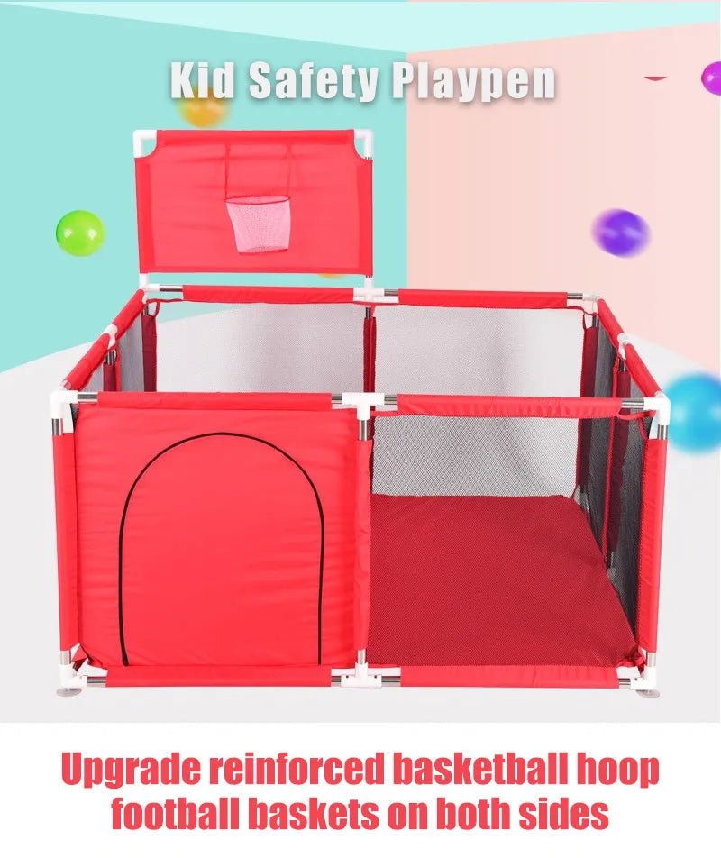 Baby playpen with steel pipes and ball box from Nova Mart, showing a safe, colorful play area for infants and toddlers.