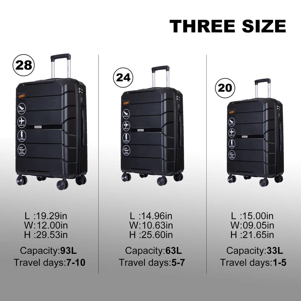 Nova Mart Travelhouse 3-piece PP hardshell luggage set with TSA locks, featuring durable suitcases for secure travel.