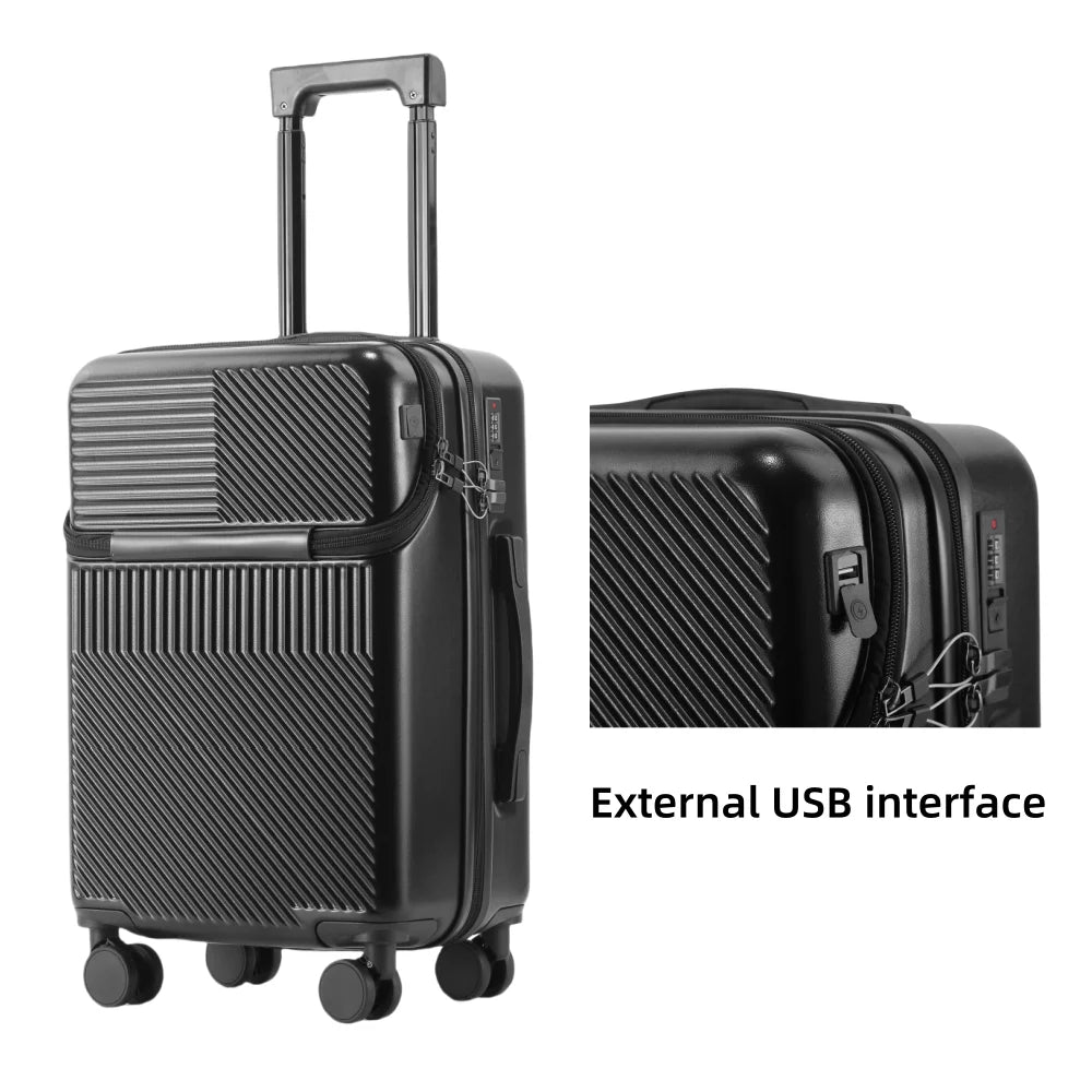 Nova Mart PC hardshell carry-on luggage with combination lock, durable travel suitcase with wheels and handle.