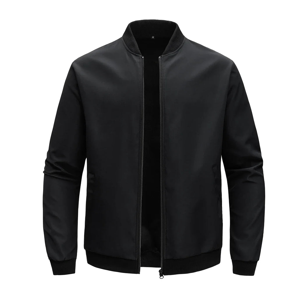 Men's loose solid color jacket with baseball collar by Nova Mart, featuring casual fit and simple design.