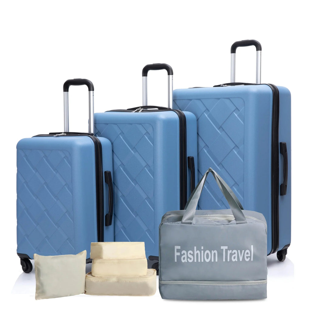 Travelhouse 3-piece ABS hardcase luggage and duffel bag set by Nova Mart, featuring durable travel bags with hard shells and carry handles.