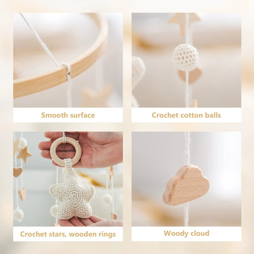 Wooden Crochet Stars Baby Crib Mobile – Musical