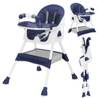 Foldable Nova Mart baby high chair with antislip pad and toy rack, showing the compact design and safety features.