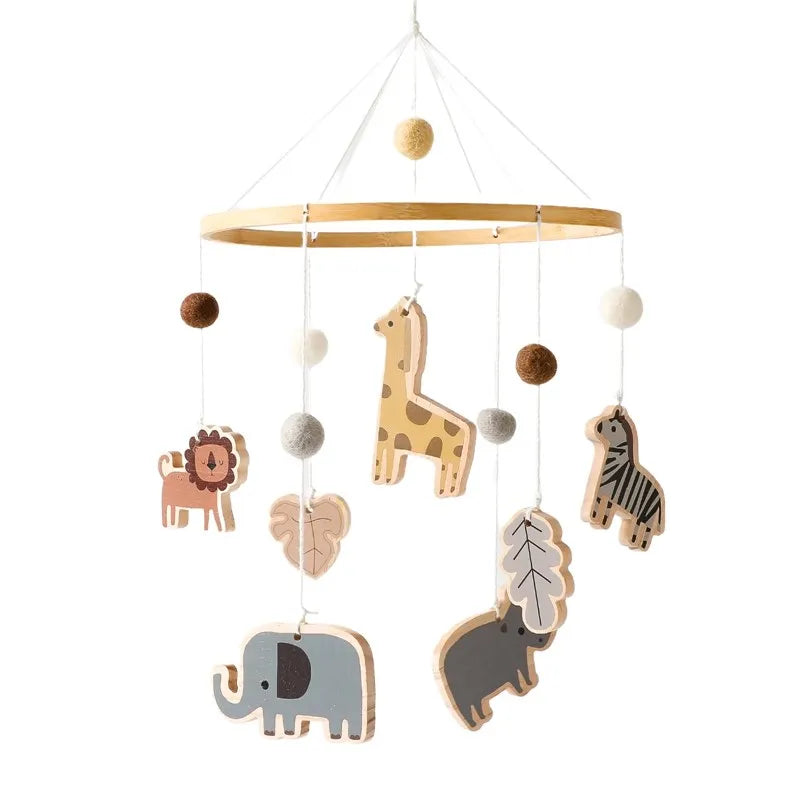 Wooden crochet star baby crib mobile with bell rattle toy by Nova Mart, featuring soft crochet stars and a gentle bell for infants.
